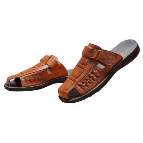 FFL Cognac Braided Vegan Leather Closed Toe Slide Sandals JK-07