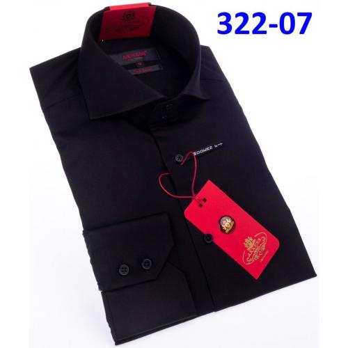 Axxess Black Cotton Modern Fit Dress Shirt With Button Cuff 322-07.