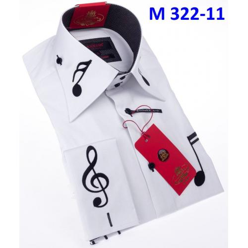Axxess White Cotton Music Design Modern Fit Dress Shirt With Button Cuff M322-11.