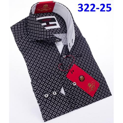 Axxess Black / White Cotton Modern Fit Dress Shirt With Button Cuff 322-25.