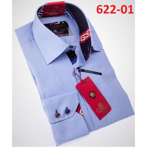 Axxess Powder Blue Cotton Modern Fit Dress Shirt With Button Cuff 622-01.