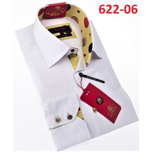 Axxess White / Butter Cotton Flower Design Modern Fit Dress Shirt With Button Cuff 622-06.