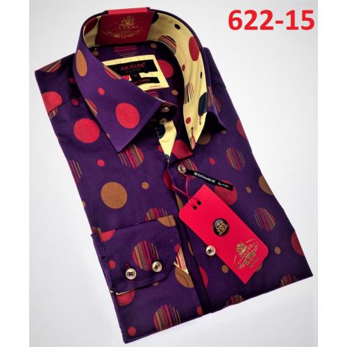 Axxess Purple / Red / Gold Modern Fit Dress Shirt With Button Cuff 622-15.