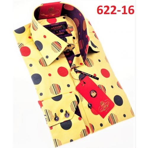 Axxess Butter / Black / Red Cotton Modern Fit Dress Shirt With Button Cuff 622-16.