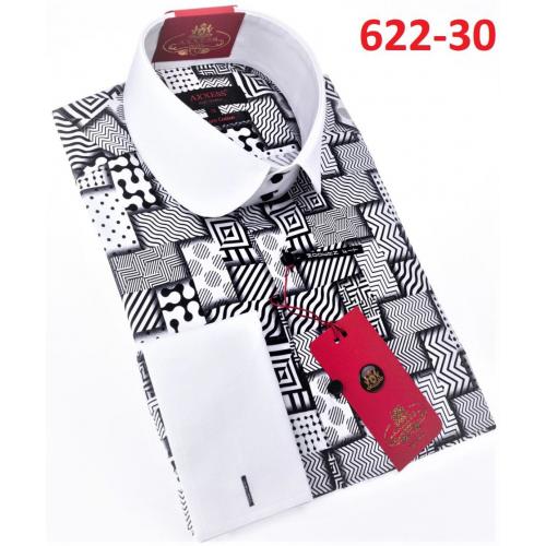 Axxess White / Black Cotton Modern Fit Dress Shirt With Button Cuff 622-30.