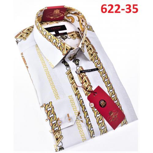 Axxess White / Gold Cotton Modern Fit Dress Shirt With Button Cuff 622-35.