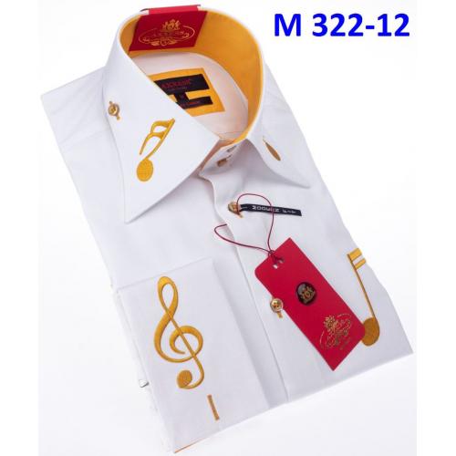 Axxess White / Yellow Cotton Music Design Modern Fit Dress Shirt With Button Cuff M322-12.