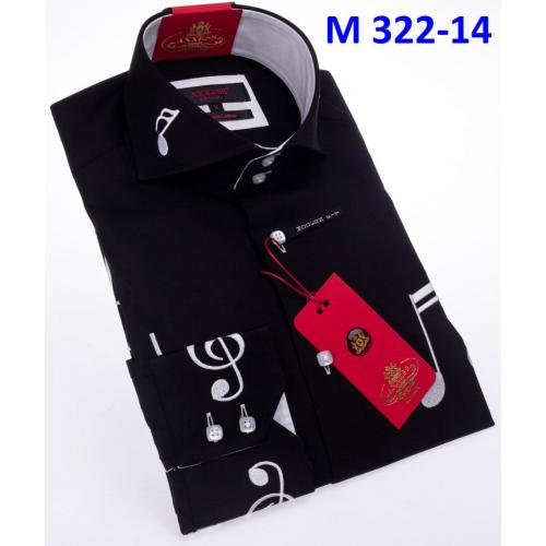 Axxess Black / White Cotton Music Design Modern Fit Dress Shirt With Button Cuff M322-14.