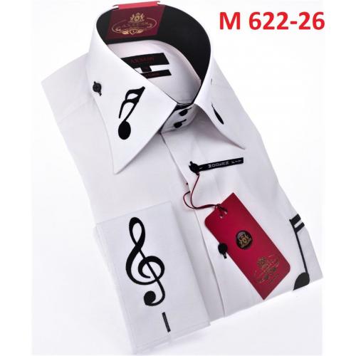 Axxess White / Black Cotton Music Design Modern Fit Dress Shirt With Button Cuff M622-26.