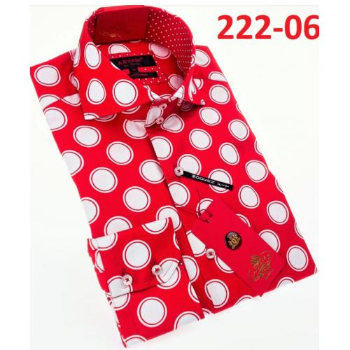 Axxess Red / White Polka Dots Design Cotton Modern Fit Dress Shirt With Button Cuff 222-06.