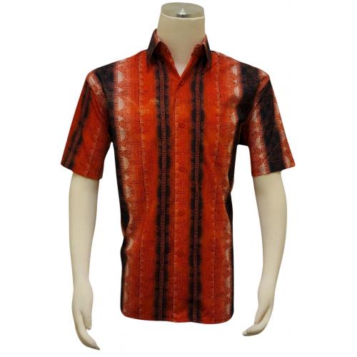 Pronti Red / Black / White Faded Greek Design Short Sleeve Shirt S6547