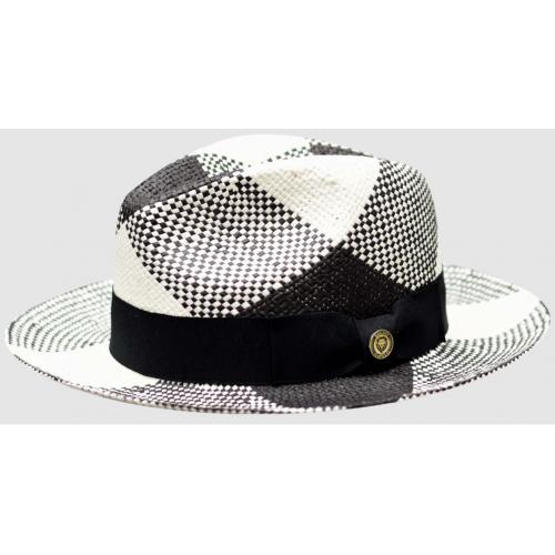 Bruno Capelo Black / White Multi Patterned Fedora Straw Hat CU-400