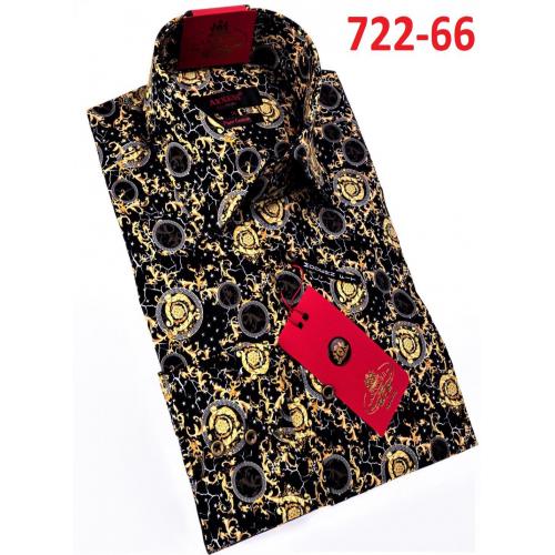 Axxess Black / Gold Medusa Design Cotton Modern Fit Dress Shirt With Button Cuff 722-66.