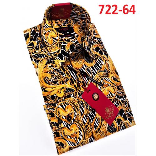 Axxess Black / Gold Medusa Design Cotton Modern Fit Dress Shirt With Button Cuff 722-64.