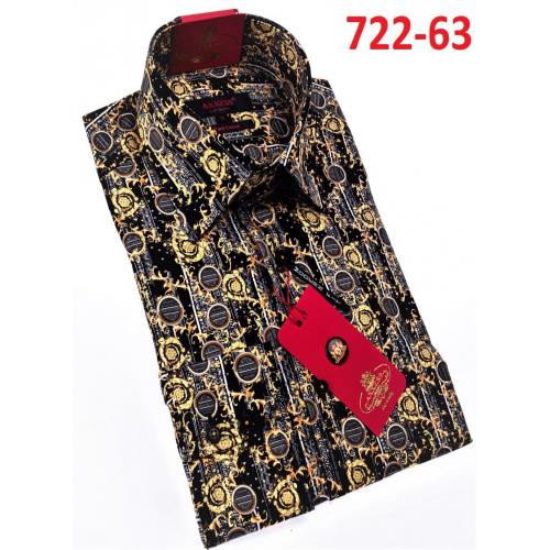 Axxess Black / Gold Medusa Design Cotton Modern Fit Dress Shirt With Button Cuff 722-63.