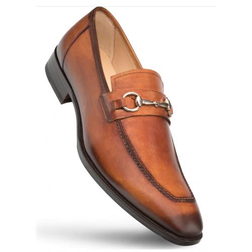 Mezlan "E20482" Cognac Genuine Calf-Skin Leather Horsebit Loafers Dress Shoes.