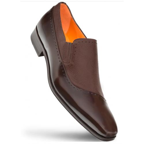 Mezlan "S20466" Brown Genuine Calf-Skin Leather / Deerskin Hand-Stained Venetian Slip-On Dress Shoes.