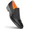 Mezlan "S20466" Black Genuine Calf-Skin Leather / Deerskin Hand-Stained Venetian Slip-On Dress Shoes.
