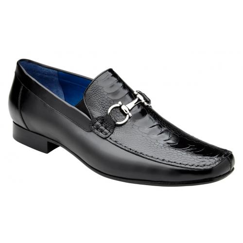 Belvedere "Bruno" Black Genuine Ostrich Leg and Italian Calf Dress Loafer Shoes.