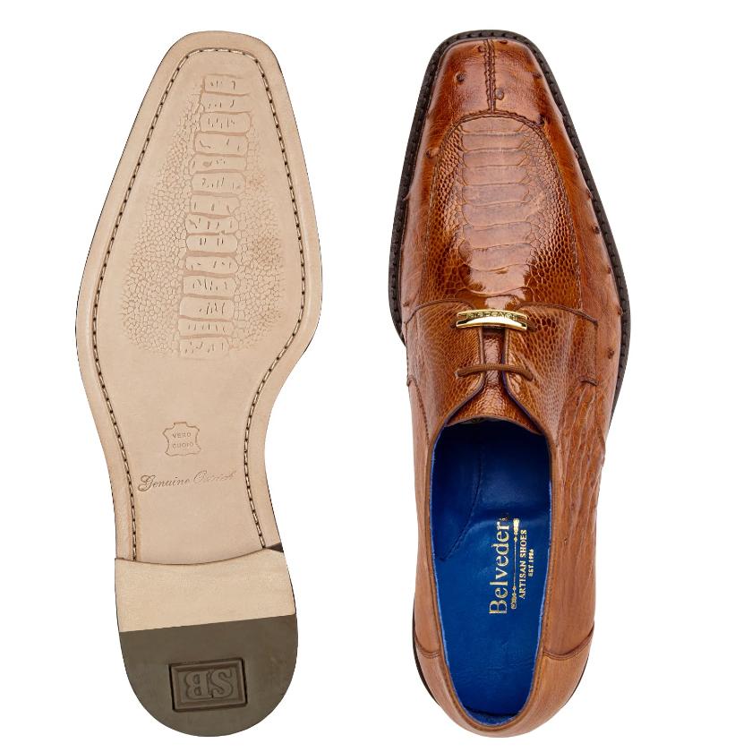 Belvedere Bolero Quill Ostrich Dress Shoes for Men - Antique Almond