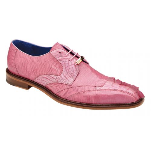 Belvedere "Valter" Rose Pink Genuine Caiman Crocodile and Lizard Dress Shoes.