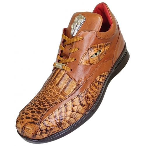 Fennix Italy "Mason" Cognac Crocodile / Calfskin Sneakers With Eyes