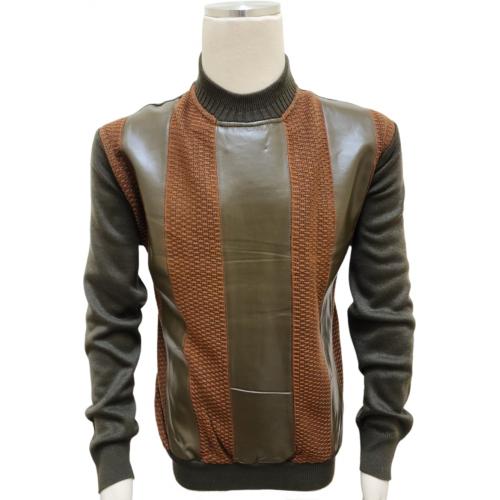 Bagazio Olive / Copper PU Leather Pullover Sweater BM2054
