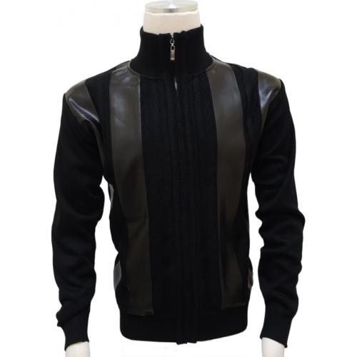 Bagazio Black PU Leather / Knitted Zip-Up Sweater BM2261