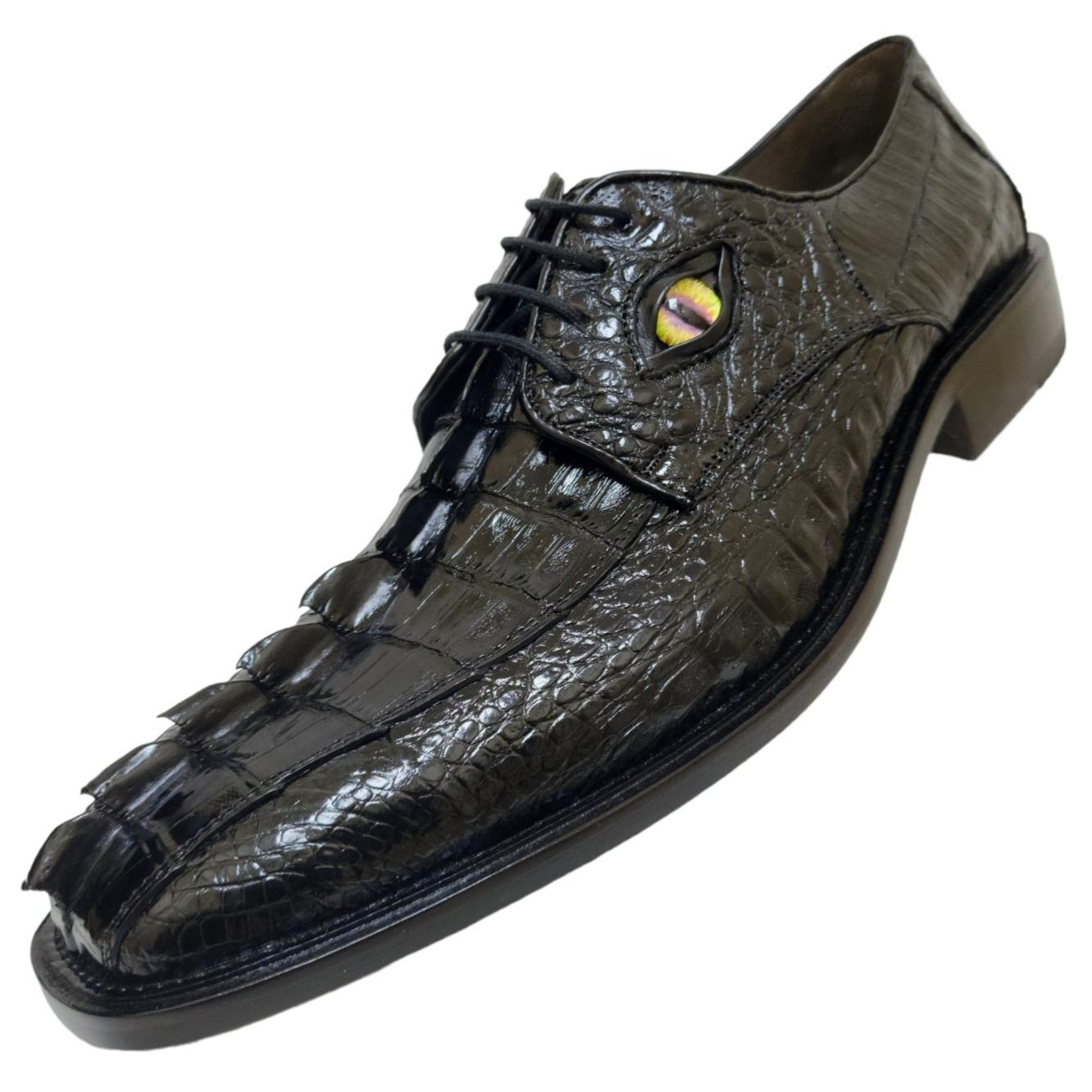 LA Exotics King Eyes Black Hornback Crocodile Tail Shoes With Eyes ZV030105  - $ :: Upscale Menswear 