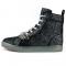 Fiesso Black / Silver Glittered / Chained PU Leather High Top Sneakers FI2410