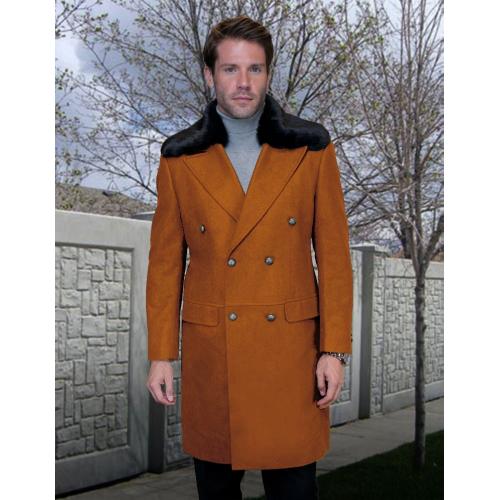 Statement Camel Cashmere Wool Faux Fur Collared Double Breasted Overcoat WJ-102