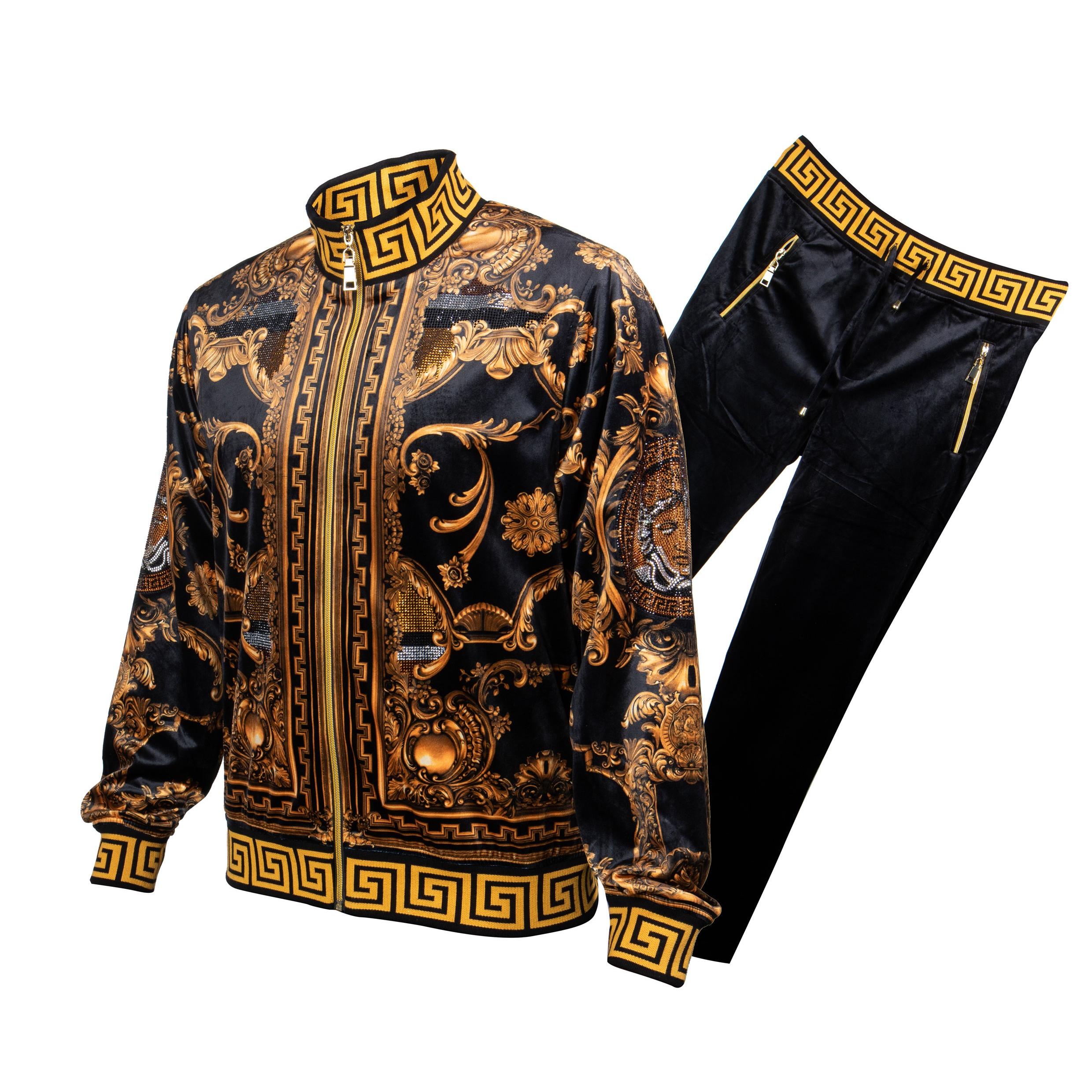 Prestige Black / Gold Crystal Studded Velour Medusa Tracksuit Outfit ...