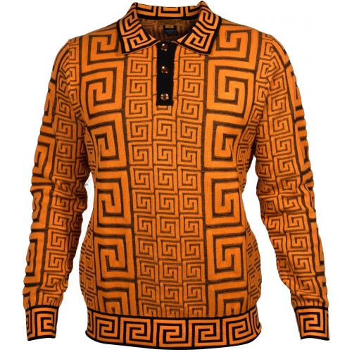 Prestige Orange / Black Greek Design Wool Blend Modern Fit Polo Sweater SW-467