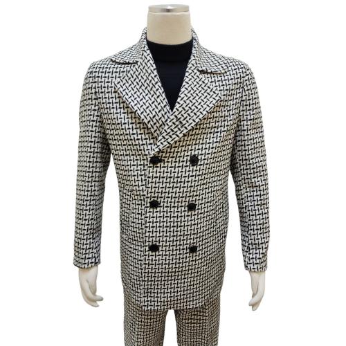 Lanzino White / Black Wool Modern Fit 3/4 Length Double Breasted Pea Coat Outfit JK125