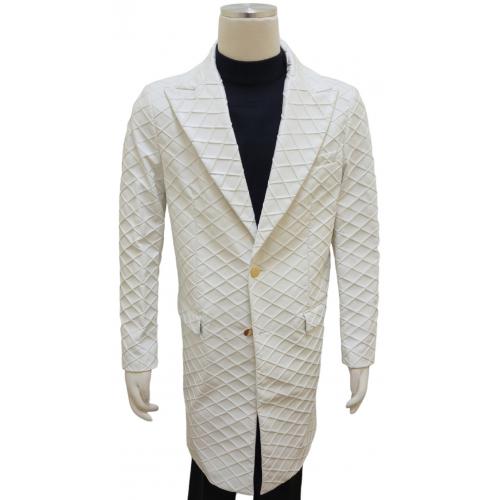 Lanzino White Hand Woven Vegan Leather Long Jacket JK127