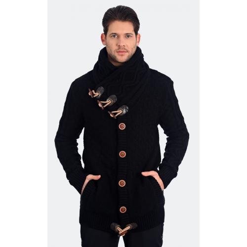 LCR Black Modern Fit Wool Blend Shawl Collar Cardigan Sweater 6975