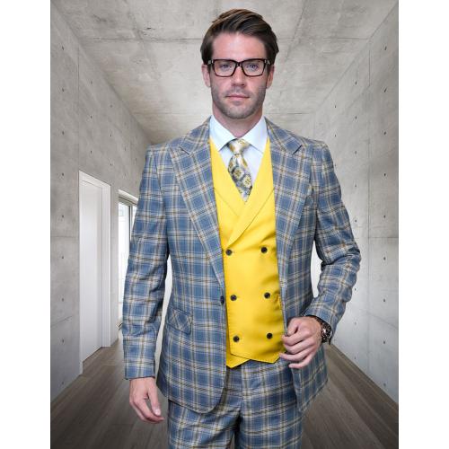 Statement "Sunset" Grey / Yellow / White Super 180's Cashmere Wool Vested Modern Fit Suit