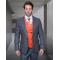 Statement "Oxford" Grey / Orange Super 180's Cashmere Wool Vested Modern Fit Suit