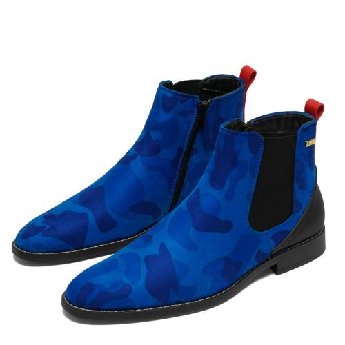 Tayno "Victorian" Royal Blue Camouflage Vegan Suede Casual Chelsea Boots