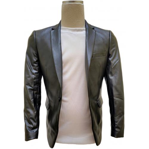 Cielo Black Vegan Leather Slim Fit Blazer B3650