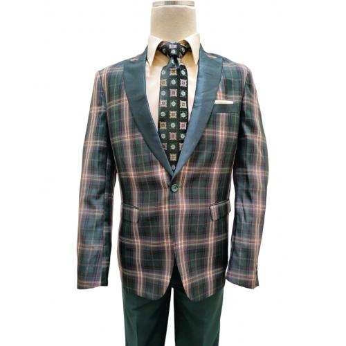 Cielo Dark Green / Beige / Burgundy / Silver Lurex Plaid Slim Fit Suit BP3608