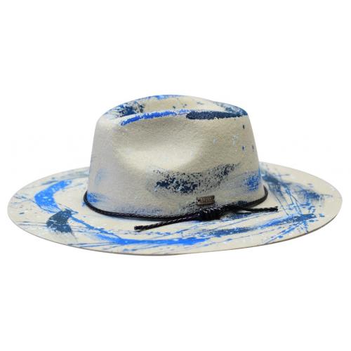 Bruno Capelo Grey / Navy / Blue Hand Painted Wool Wide Brim Fedora Hat IN-451