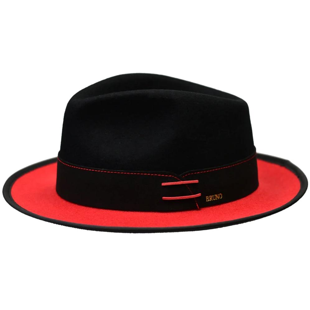Bruno Capelo Black / Red Wool Contrast Fedora Dress Hat