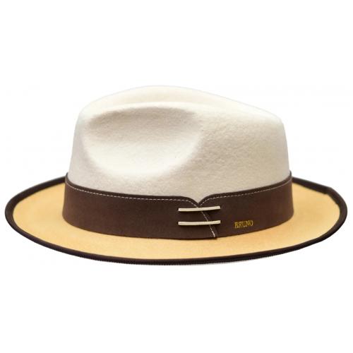 Bruno Capelo Bone / Camel / Brown Wool Contrast Banded Fedora Dress Hat OU-853
