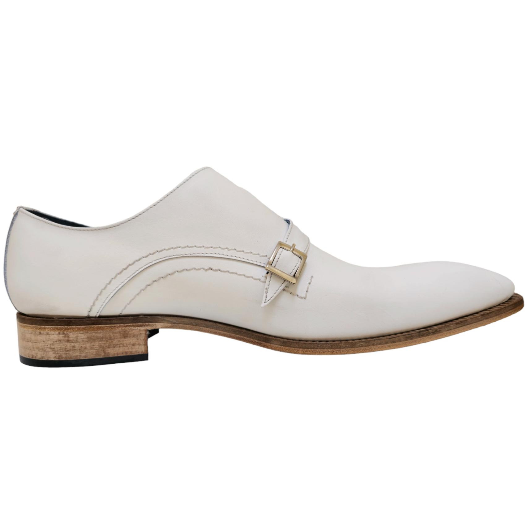 Duca White Italian Calfskin Criss-Cross Double Monk Strap Shoes