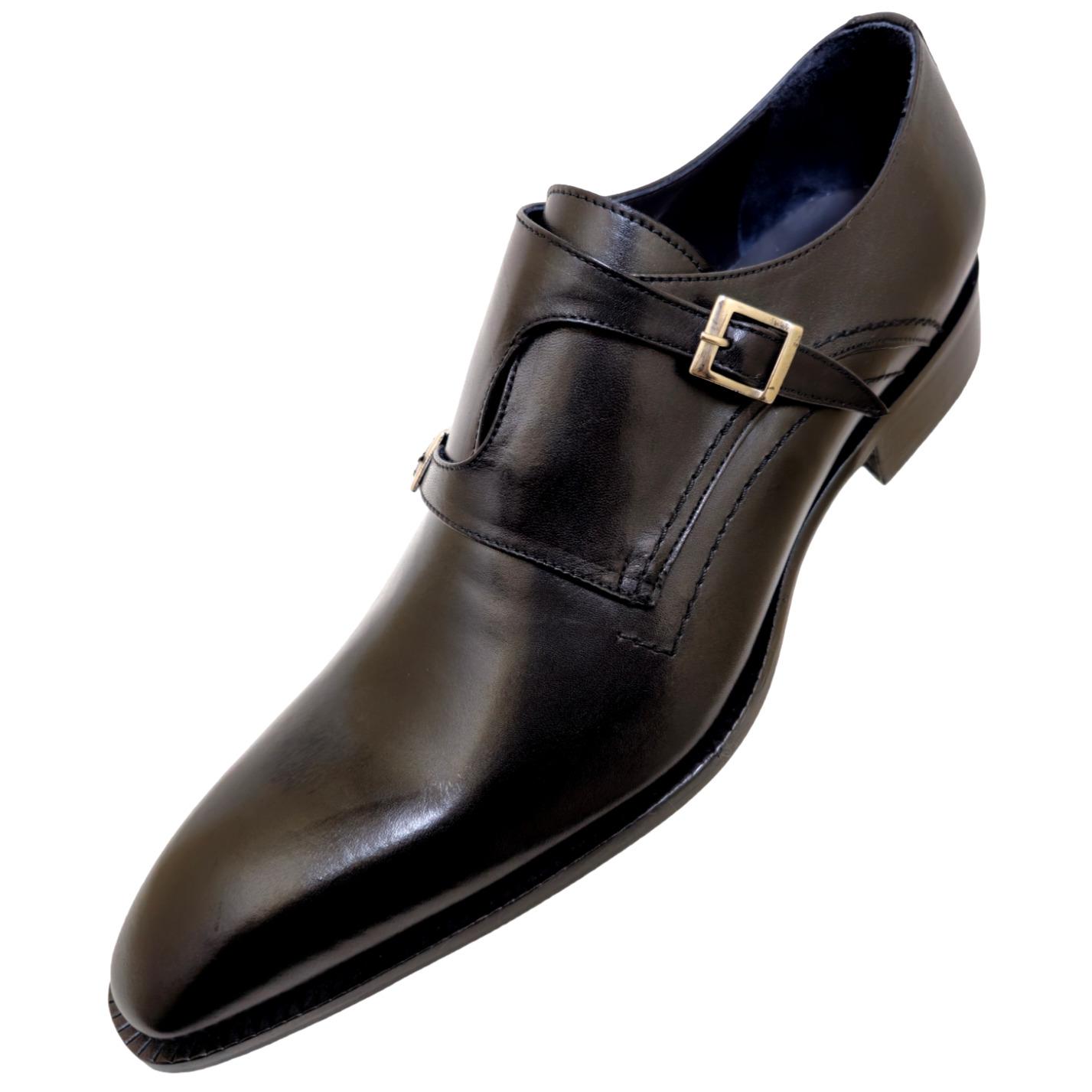 Duca Black Italian Calfskin Criss-Cross Double Monk Strap Shoes