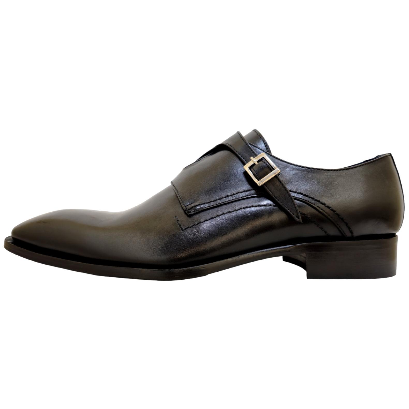 Duca Black Italian Calfskin Criss-Cross Double Monk Strap Shoes