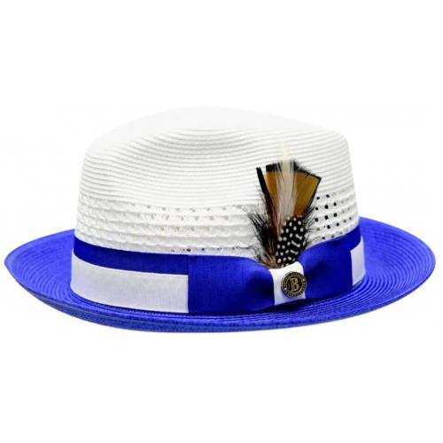 Bruno Capelo White / Royal Blue Braided Straw Fedora Hat RO-684