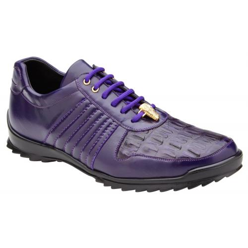 Belvedere "Astor" Purple Genuine Crocodile / Soft Calfskin Casual Sneakers 33599.