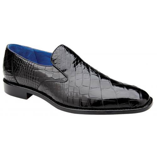 Belvedere "Genova" Black Genuine Alligator Slip-On Shoes R53.